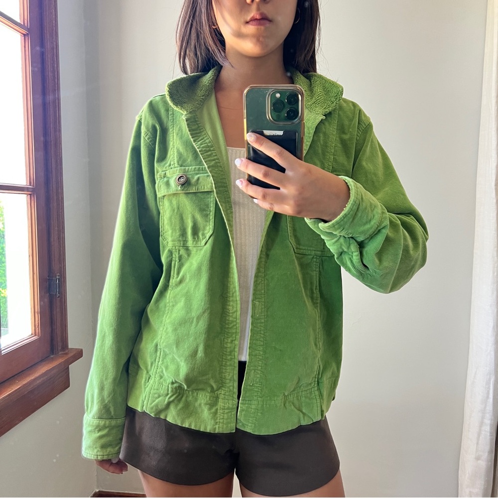 Fresh Produce Vibrant Green Corduroy Button Down Jacket